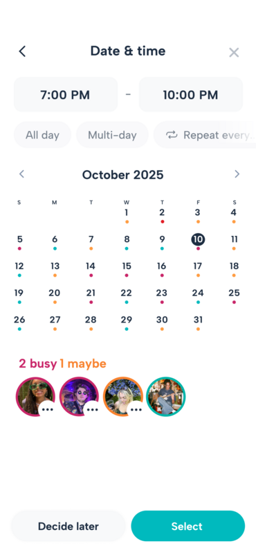 Howbout instant availability view – see when close friends are free in real time and find the best moments to make plans in the shared calendar app made for friends